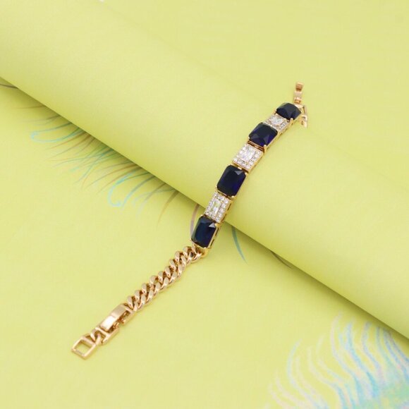 "Rose Gold Bracelet with Deep Blue and White Crystal Accents, XPBL0811 - Picture 2 of 12